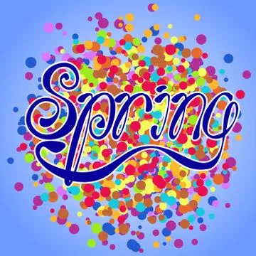 Spring blue vector lettering on abstract color background Stock Illustration