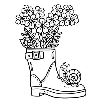 Spring Boot Planter Isolated Coloring Page Stock Illustration