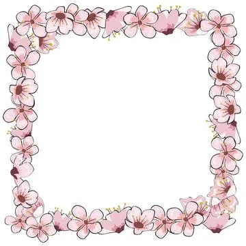 Spring border frame blooming flowers branch Sakura cherry Illustrazione stock