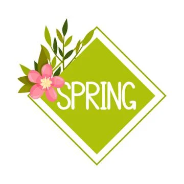 Spring Botanical Framed Composition with Green Twig and Pink Flower Vector Stock Illustration
