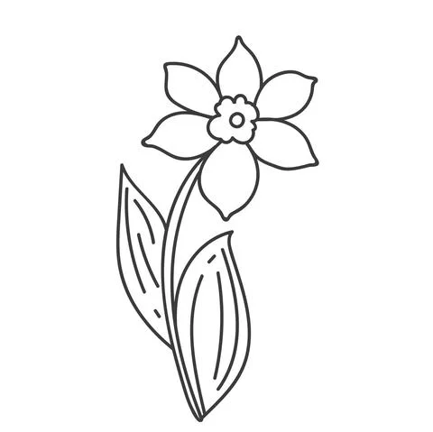 Spring botanical illustration, icon doodle yellow daffodils with green leaves Stock Illustration