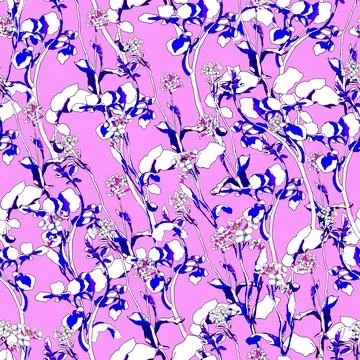 Spring botanical print. Decorative textile seamless pattern. Floral hand draw Stock Illustration