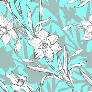 Spring botanical seamless pattern with silhouettes hand drawn flowers. Stock Illustration