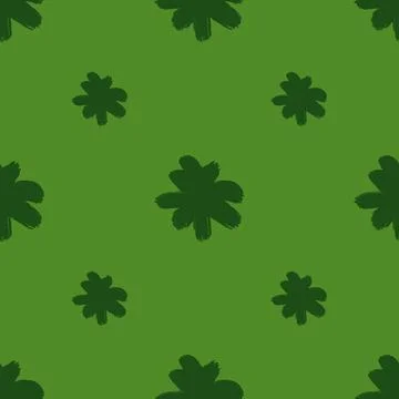 Spring botany nature seamless pattern with simple flowers silhouettes. Green  Stock Illustration