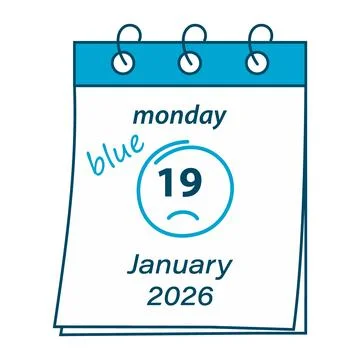 Spring bound calendar pages Monday 19 January 2026 Data Stroke around and Blue Stockillustratie