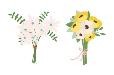 Spring Bouquet Tied by Thread, Fora with Leaves Illustrazione stock