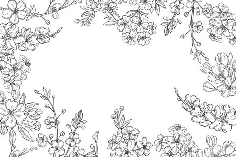 Spring branches with flowers. Vector  background. Stock Illustration