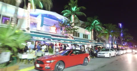 Spring break night party South Beach Miami Stock Footage