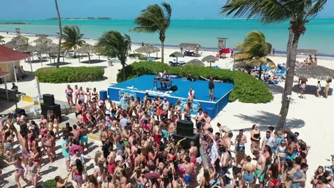 Spring Break Pool Party. Aerial View of Young People Crowd Dancing by Stock Footage 130626050