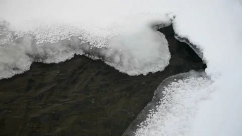 Spring brook under melting snow in springtime Видео 156543655