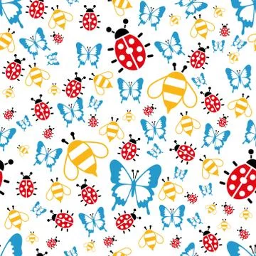 Spring bugs seamless pattern Stock Illustration
