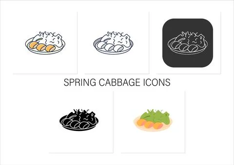 Spring cabbage icons set Stock Illustration