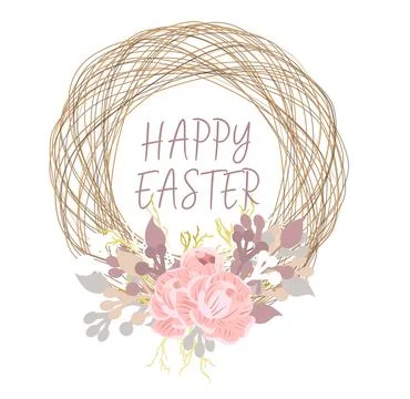 Spring card with place for text. Happy easter Easter background. A wreath o.. Illustrazione stock