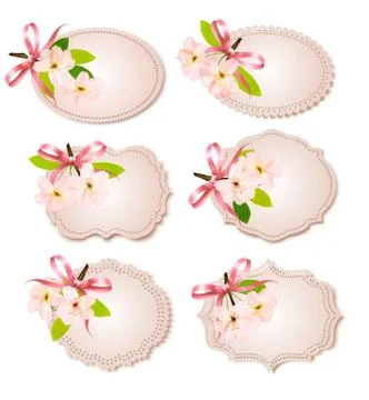 Spring cards with blossoming tree brunch with spring flowers. vector illustra Stock Illustration