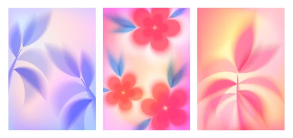 Spring cards with gradient blur, sakura flowers Stock Illustration