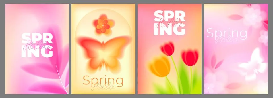 Spring cards with gradient blur, sakura flowers Stock Illustration