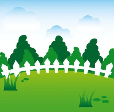 Spring cartoon landscape background. vector illustration Stock Illustration