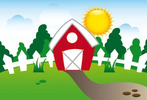 Spring cartoon landscape background. vector illustration Stock Illustration