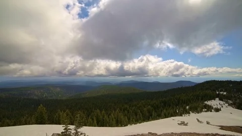 Spring in the cascade mountains snowmelt clouds forest from Mt. Hood National Stock Footage 82027495