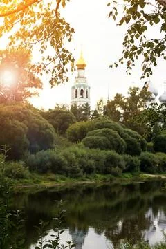 Spring cathedral sunset tree Foto stock