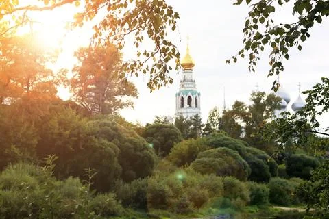 Spring cathedral sunset tree 写真素材
