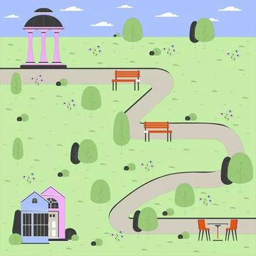Spring city park cartoon flat illustration Ilustración de archivo