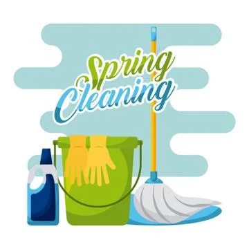 Spring cleaning bucket mop gloves and cleaning product Stock-Illustration