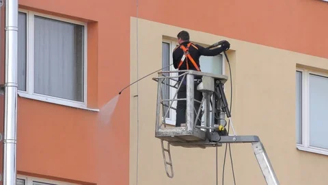 Spring Cleaning In the City  -  Cleaning and Washing Building Video stock 106383953