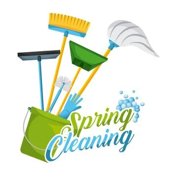 Spring cleaning letter decorating and equipment domestic tools Illustrazione stock
