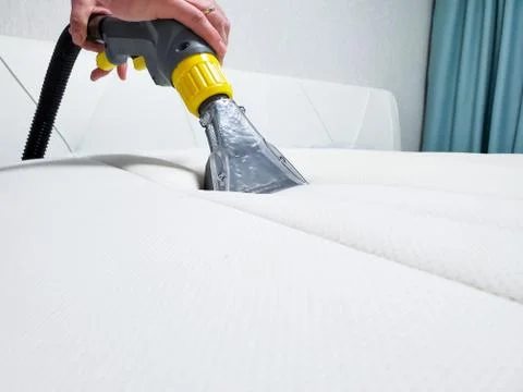Spring cleaning or regular cleaning. clean the mattress Stock Photos