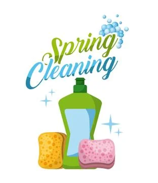 Spring cleaning plastic bottle sponge bubbles Stock Illustration