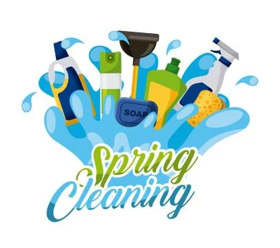 Spring cleaning splash soap air freshner spray sponge Illustrazione stock