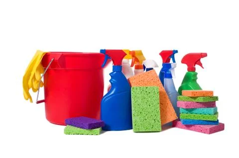 Spring cleaning supplies Stock Photos