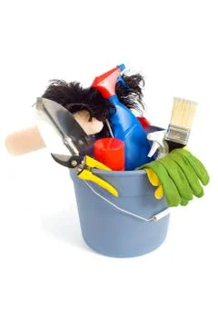 Spring cleaning supplies Stock Photos