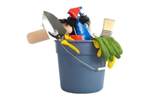 Spring cleaning supplies Stock Photos