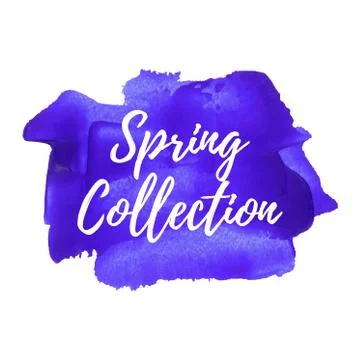 Spring Collection card, poster, logo, words, text written on pink violet pain Stock Illustration