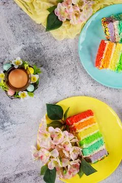 Spring colorful cake with egg for Easter. Stock Photos