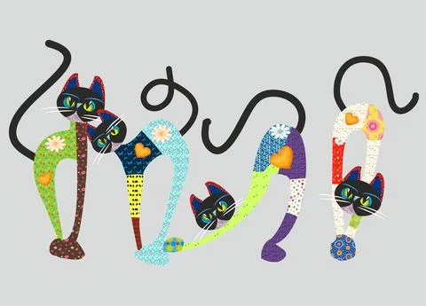 Spring colorful cats, Stock Illustration