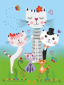 Spring colorful cats, Stock Illustration
