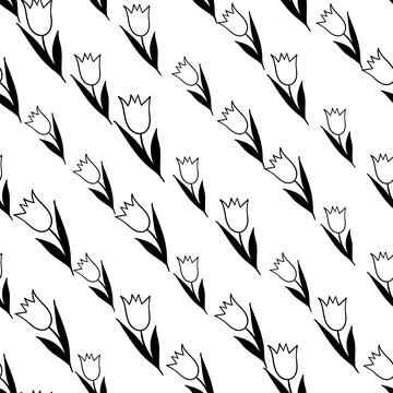 Spring colorful vector illustration with black and white tulips. Cartoon style Stock Illustration