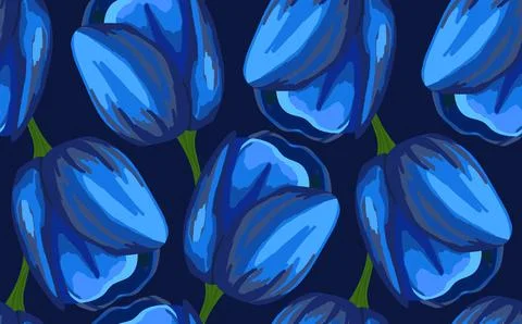Spring colorful vector illustration with blue tulips. Cartoon style. Design for Stock Illustration