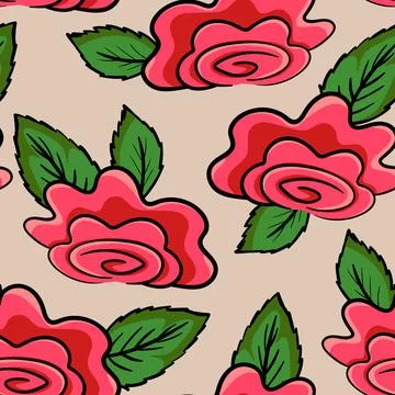 Spring colorful vector illustration with pink roses. Cartoon style. Design for Stock Illustration