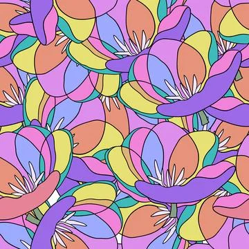 Spring colorful vector illustration with rainbow tulips. Cartoon style. Design Stock Illustration