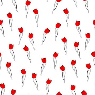 Spring colorful vector illustration with red tulips. Cartoon style. Design for Stock Illustration