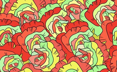 Spring colorful vector illustration with red roses. Cartoon style. Design for Illustrazione stock