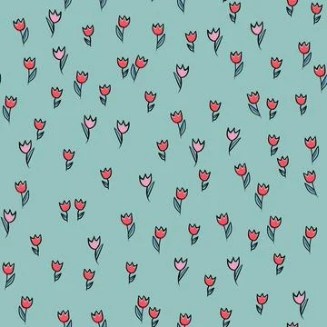 Spring colorful vector illustration with tulips. Cartoon style. Simple Stockillustratie