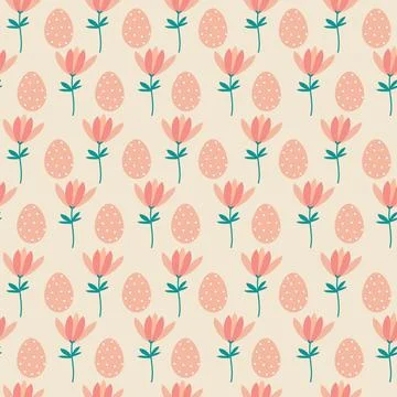 Spring colorful vector illustration with tulips. Holiday print for Easter. Pi Stock Illustration