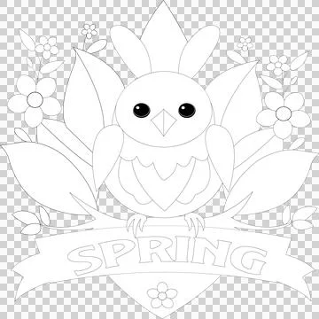 Spring Coloring Page with flower and bird Stock Illustration