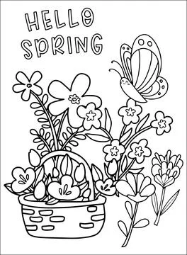 Spring Coloring Pages for Kids Illustrazione stock