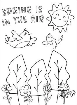 Spring Coloring Pages for Kids Illustrazione stock